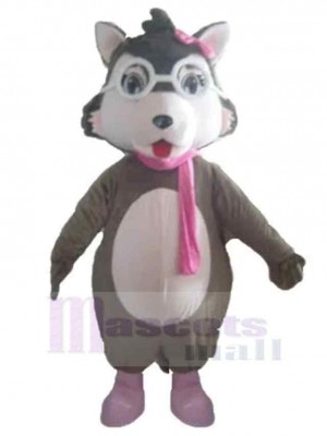 Cute Baby Wolf Mascot Costume Animal with Pink Scarf