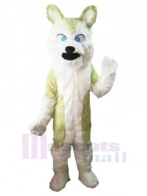 Waving Green and White Wolf Mascot Costume Animal