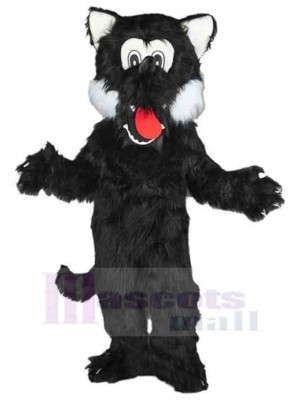 Black Wolf Mascot Costume Animal with Red Tongue