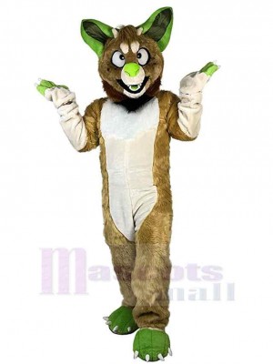 Green Nose Brown Wolf Mascot Costume Animal