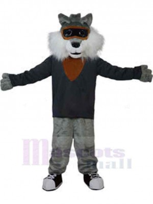 Grey Wolf Wearing Goggles Mascot Costume Animal