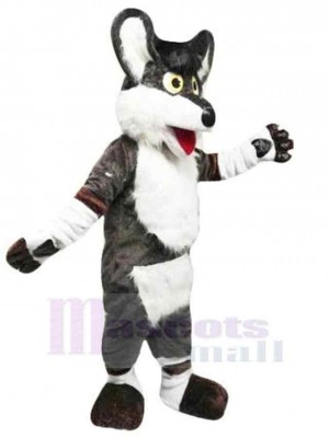 Surprised Black and White Wolf Mascot Costume Animal