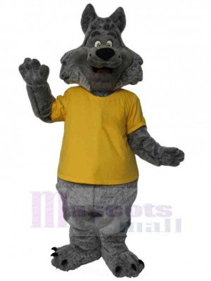 Gray Wolf in Yellow T-shirt Mascot Costume Animal