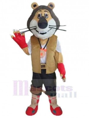 Outdoor Tiger Mascot Costume Animal in Brown Vest