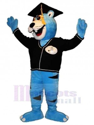 Blue College Doctor Tiger Mascot Costume Animal