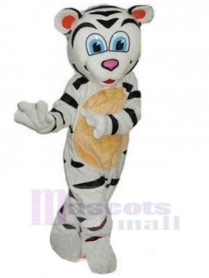 Black and White Tiger Mascot Costume Animal with Blue Eyes
