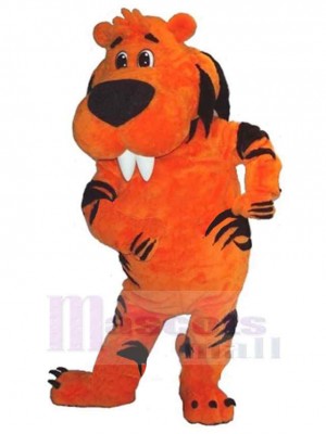 Orange Tiger Mascot Costume Animal with Sharp Front Teeth