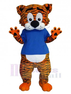 Stripe Tiger Mascot Costume Animal in Blue T-shirt