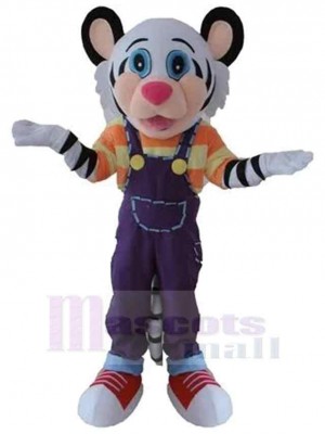 Black and White Tiger Mascot Costume Animal with Pink Nose