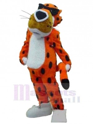 Orange Cheetah Leopard Mascot Costume Animal with Glasses
