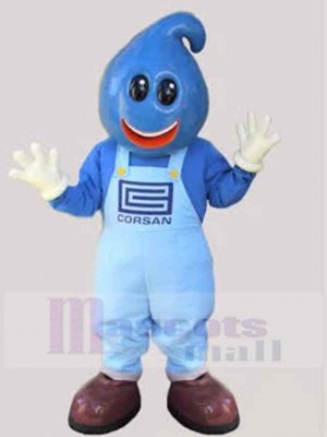 Blue Snowman Mascot Costume Cartoon in Overalls