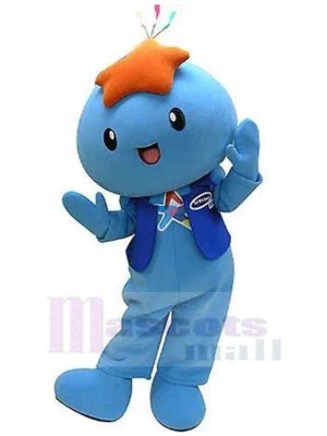 Blue Snowman Mascot Costume with a Orange Star On The Head