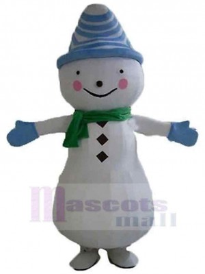Snowman Mascot Costume with Green Scarf