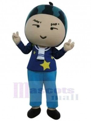 Funny Snowman Mascot Costume Wearing Blue Trousers