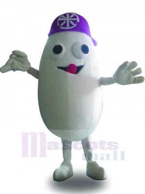 Snowman Mascot Costume Cartoon with Purple Hat