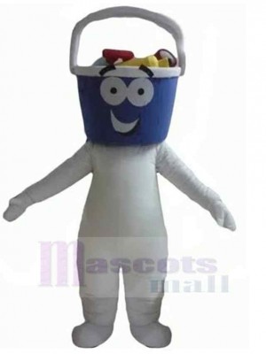 Snowman Mascot Costume with A Blue Bucket-Shaped Head