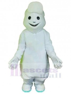 Happy White Snowman Mascot Costume Cartoon