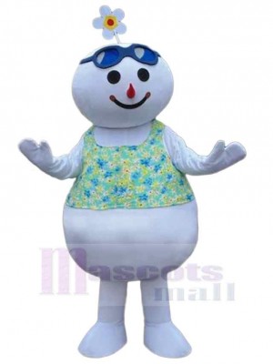 Snowman Mascot Costume in Flower Vest