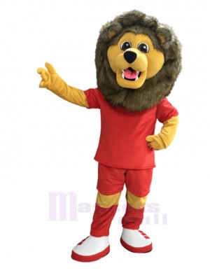 Sport Lion in Red T-shirt Mascot Costume Animal