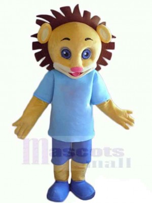 Blue T-shirt Lion Mascot Costume Animal