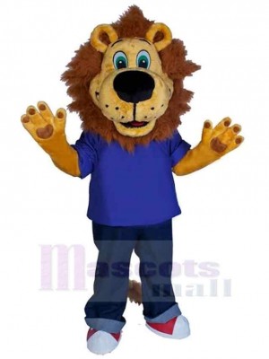 College Lion Mascot Costume Animal in Blue T-shirt