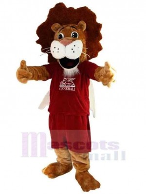 Brown Lion Mascot Costume Animal in Red Sportswear