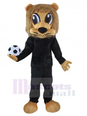 Brown Lion Mascot Costume Animal in Black Sportswear