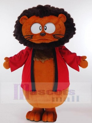 Brown Lion Mascot Costume Animal in Red Coat