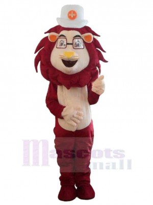 Red Mane Lion Doctor Mascot Costume Animal