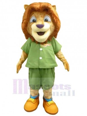 Little Lion Mascot Costume Animal in Green Outfit