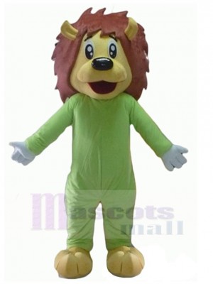 Male Lion Mascot Costume Animal in Green Outfit