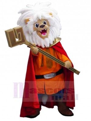 Funny Lion Mascot Costume Animal with Cape and Hammer