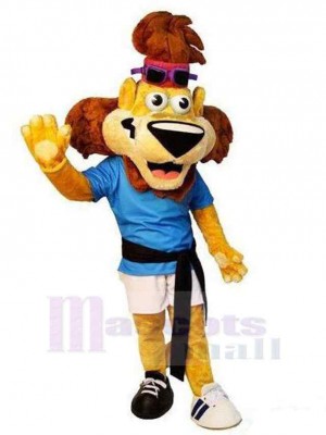 Funny Lion Mascot Costume Animal in Blue T-shirt