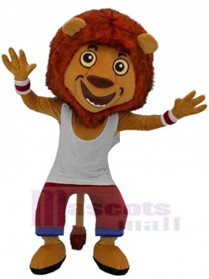 Happy Lion Mascot Costume Animal in White Vest