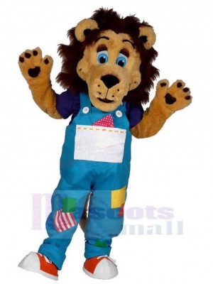 Lion Mascot Costume Animal in Blue Overalls