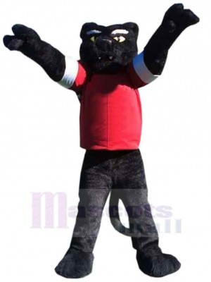 Black Panther Mascot Costume Animal in Red T-shirt