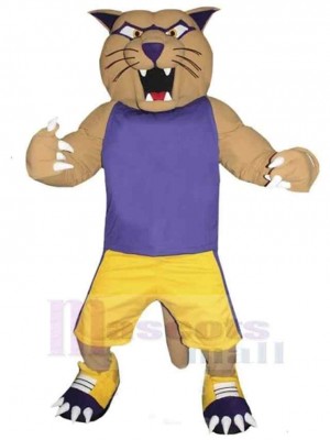 Fierce Cougar Mascot Costume Animal in Purple Vest
