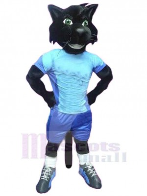 College Panther Mascot Costume Animal in Blue Clothes
