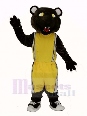 Dark Brown Panther with Yellow Sportswear Mascot Costume