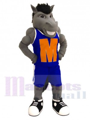 Robust Mustang Mascot Costume Animal in Royal Blue Jersey