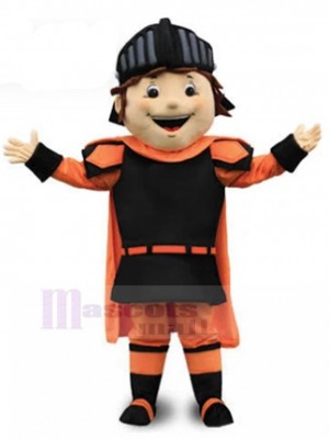 Boy Knight in Black and Orange Armor Mascot Costume People