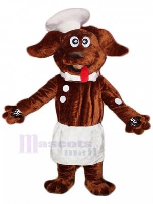 Smiling Dark Brown Chef Dog Mascot Costume with Cook Hat