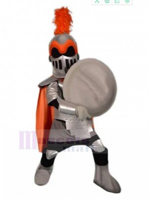  Silver Knight with Orange Cape Mascot Costume People
