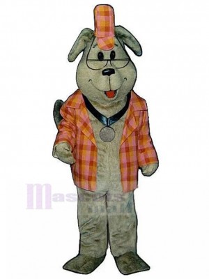 Inspector Dog Mascot Costume in Orange Scottish Pattern Suit Animal
