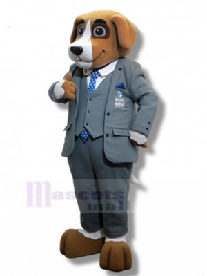 Judiciary Officer Beagle Dog Mascot Costume with Gray Suit Animal