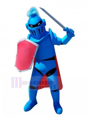 Blue Knight with Red Shield Mascot Costume People