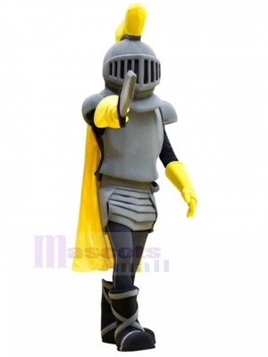 Grey Knight with Yellow Cape Mascot Costume People