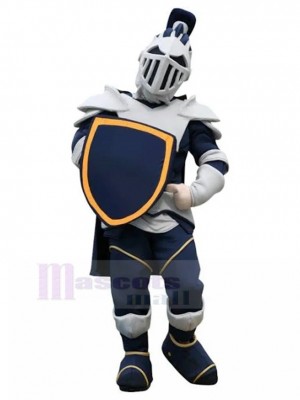 White Knight with Dark Blue Shield Mascot Costume People