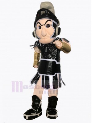 Black Spartan Knight with Grey Ribbon Mascot Costume People