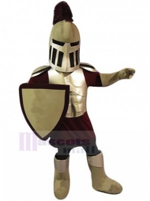 Dark Red and Silver Spartan Knight Mascot Costume People